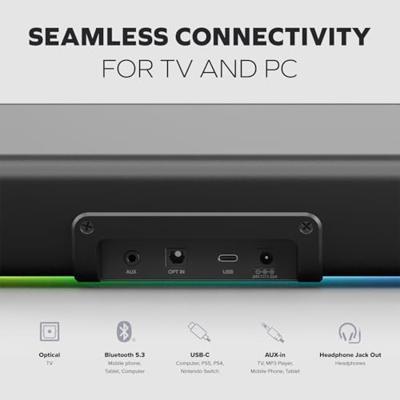 CREATIVE Sound Blaster GS5 RGB Gaming Soundbar met SuperWide-technologie, aangedreven via adapter, tot 60 W piekvermogen, Bluetooth 5.4, optische ingang, hoofdtelefoonuitgang voor pc en tv