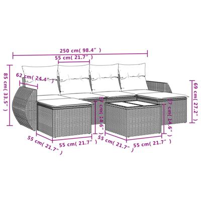 6-delige Loungeset met kussens poly rattan zwart - thumbnail