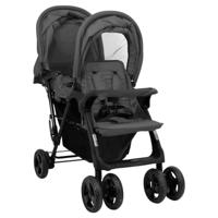VidaXL Tweelingkinderwagen tandem staal donkergrijs - thumbnail