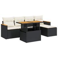 6-delige Loungeset met kussens poly rattan acacia zwart - thumbnail