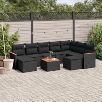 10-delige Loungeset met kussens poly rattan zwart - thumbnail