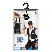 Zwart Politievest Met Cap Volwassen - thumbnail