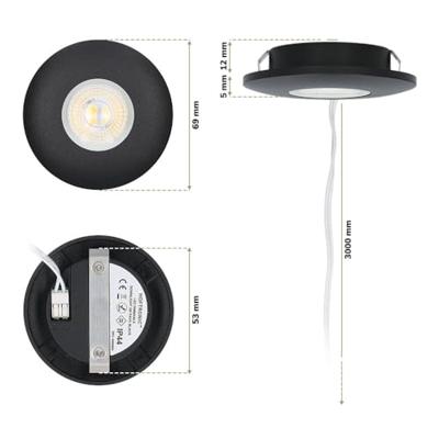 Set van 5 Pavo - Platte LED ipbouwspots met lage inbouwdiepte 12mm - 3 Watt 300 Lumen - 2700K Warm wit - Dimbaar - Rond - Meubelspot - IP44 waterdicht - Zwart Set van 5 Pavo - Platte LED ipbouwspots met lage inbouwdiepte 12mm - 3 Watt 300 Lumen - 2700K Warm wit - Dimbaar - Rond - Meubelspot - IP44 waterdicht - Zwart