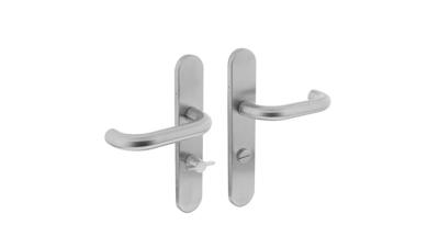 Deurkruk Rond op schild verdekt ovaal 219x40mm met nokken wc 63/8mm rvs EN1906/4