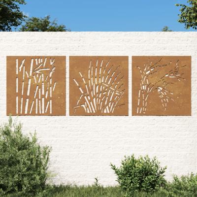 VidaXL Wanddecoratie tuin 3 st grasontwerp 55x55 cm cortenstaal
