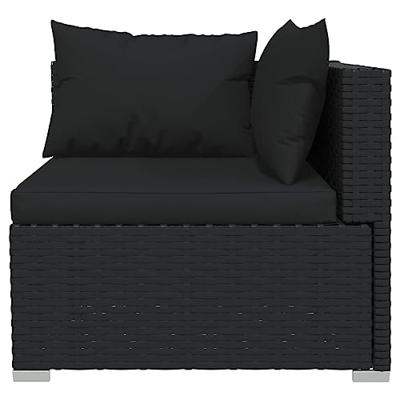 6-delige Loungeset met kussens poly rattan zwart