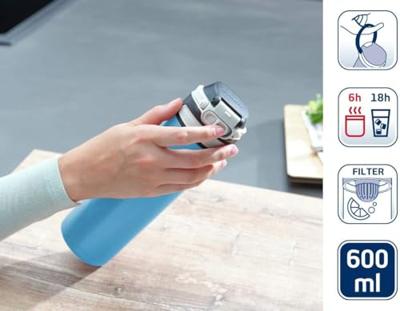 Leifheit thermosfles flip 600 ml waterblauw
