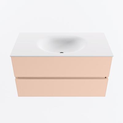 MONDIAZ VICA 90cm badmeubel onderkast Rosee 2 lades. Wastafel MOON midden 1 kraangat, kleur Talc.