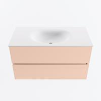 MONDIAZ VICA 90cm badmeubel onderkast Rosee 2 lades. Wastafel MOON midden 1 kraangat, kleur Talc. - thumbnail