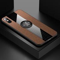 Voor iPhone XR XINLI stiksels doek Textue schokbestendig TPU beschermhoes met ring houder (bruin) - thumbnail
