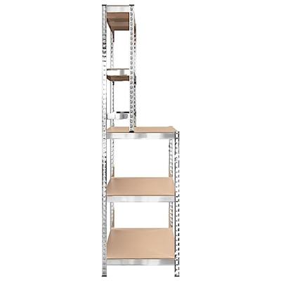 VidaXL Werktafel 5-laags met schappen staal & bewerkt hout zilverkleur