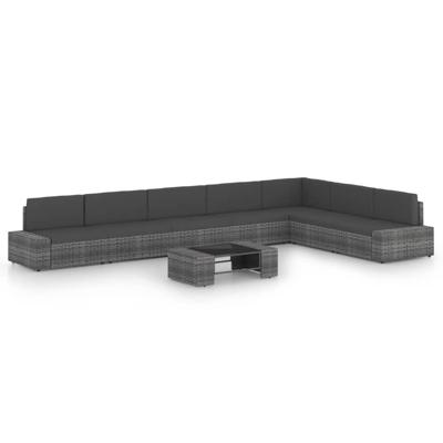 8-delige Loungeset met kussens poly rattan grijs