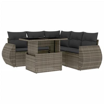 6-delige Loungeset met kussens poly rattan grijs