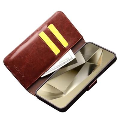Qialino - Samsung Galaxy S24 - Leren bookcase hoes - Bruin