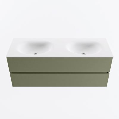 MONDIAZ VICA 130cm badmeubel onderkast Army 2 lades. Wastafel MOON dubbel 2 kraangaten, kleur Talc.