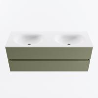 MONDIAZ VICA 130cm badmeubel onderkast Army 2 lades. Wastafel MOON dubbel 2 kraangaten, kleur Talc. - thumbnail