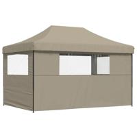 VidaXL Partytent inklapbaar pop-up met 3 zijwanden taupe - thumbnail