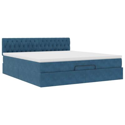 Ottoman bed met matras en LED's 140x190cm fluweel donkerblauw - thumbnail