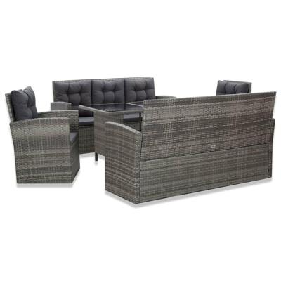 5-delige Tuinset met kussens poly rattan grijs