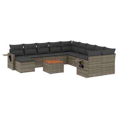 12-delige Loungeset met kussens poly rattan grijs