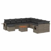 12-delige Loungeset met kussens poly rattan grijs - thumbnail