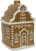 Voorraadpot keramiek peperkoek huis 14x13.5x21.5cm bruin, wit - thumbnail