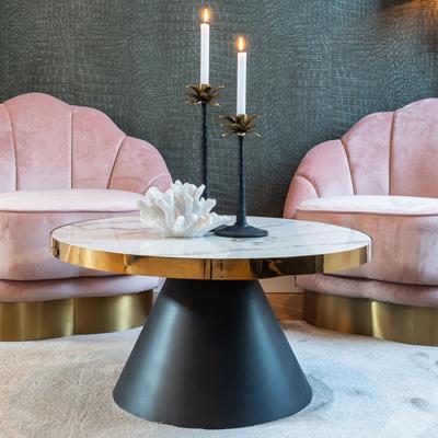 Richmond Ronde Salontafel 'Odin' Ø80cm, Wit Marmer / Goud / Zwart