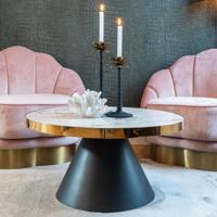 Richmond Ronde Salontafel 'Odin' Ø80cm, Wit Marmer / Goud / Zwart - thumbnail