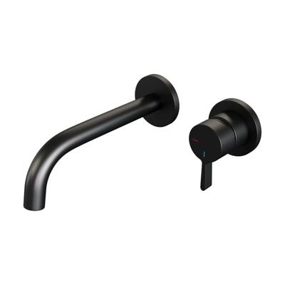 Inbouw Wastafelmengkraan Brauer Black Edition Coldstart Gebogen Uitloop Halfronde Hendel Rechts Mat Zwart Met Rozetten Brauer