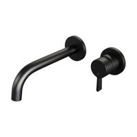 Inbouw Wastafelmengkraan Brauer Black Edition Coldstart Gebogen Uitloop Halfronde Hendel Rechts Mat Zwart Met Rozetten Brauer - thumbnail