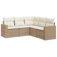 5-delige Loungeset met kussens poly rattan beige - thumbnail