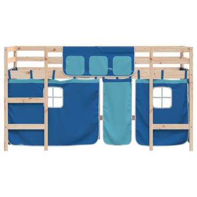 Kinderhoogslaper met gordijnen 80x200 cm grenenhout blauw