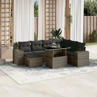 8-delige Loungeset met kussens poly rattan grijs - thumbnail