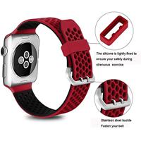 By Qubix - Bandje met gaatjes - 2 kleuren - Rood met zwart - Compatible met Apple Watch 38mm / 40mm / 41mm / 42mm - Compatible Apple watch bandjes - thumbnail