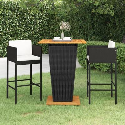 3-delige Tuinbarset met kussens poly rattan zwart