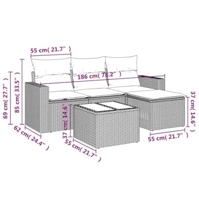 5-delige Loungeset met kussens poly rattan beige