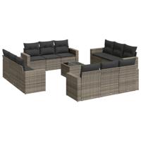 13-delige Loungeset met kussens poly rattan grijs - thumbnail