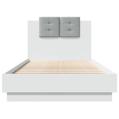 Bedframe met hoofdbord bewerkt hout wit 120x200 cm