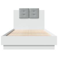 Bedframe met hoofdbord bewerkt hout wit 120x200 cm - thumbnail