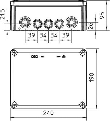OBO Bettermann T250 Aftakkast (l x b x h) 240 x 190 x 95 mm Grijs-wit (RAL 7035) IP66 1 stuk(s) OBO Bettermann T250 Aftakkast (l x b x h) 240 x 190 x 95 mm Grijs-wit (RAL 7035) IP66 1 stuk(s)