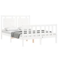 Bedframe met hoofdbord massief hout wit - thumbnail
