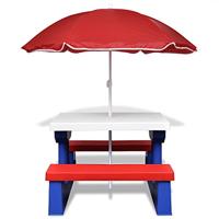 Kinderpicknicktafel met banken en parasol meerkleurig - thumbnail