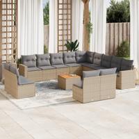14-delige Loungeset met kussens poly rattan beige - thumbnail