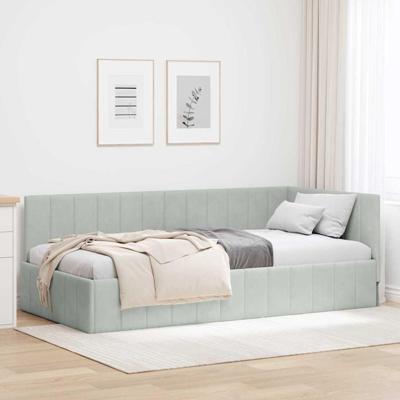 Hoekbedframe met hoofdeinde Lichtgrijs 100 x 200 cm Fluweel