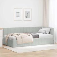 Hoekbedframe met hoofdeinde Lichtgrijs 100 x 200 cm Fluweel - thumbnail