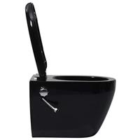 VidaXL Hangend toilet randloos met bidetfunctie keramiek zwart - thumbnail