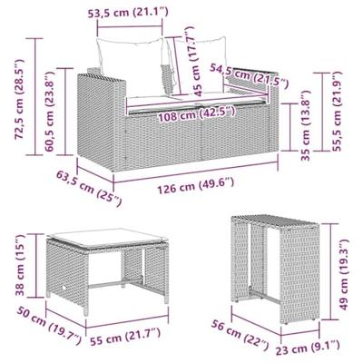 5-delige Tuinbankstel kussens stapelbaar poly rattan lichtgrijs