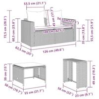 5-delige Tuinbankstel kussens stapelbaar poly rattan lichtgrijs - thumbnail