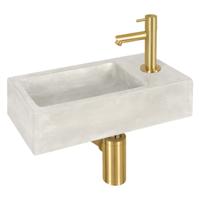 Fonteinset Differnz Ravo Beton 38.5x18.5x9 cm Licht Grijs Met Rechte Mat Goud - thumbnail