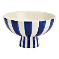 Decoratieve schaal gestreept van keramiek, blauw/wit (B/H/D) 17x10x17cm - thumbnail